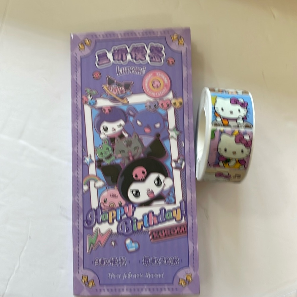 HAPPY BIRTHDAY KUROMI NOTE PADS AND HELLO KITTY STICKER ROLL NWT